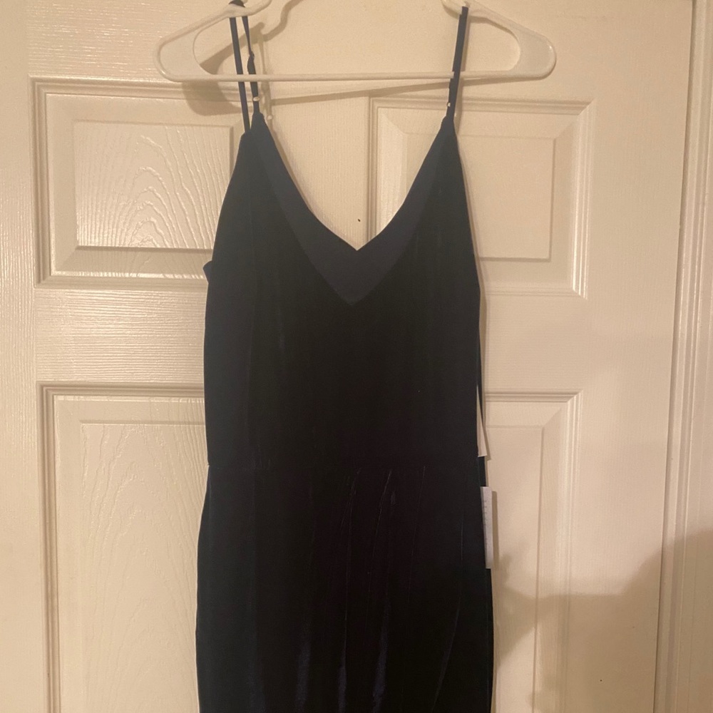 Navy Valore mid length spaghetti strap dress